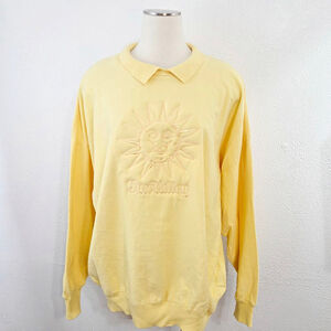 Vintage Sun Valley beach jumper sweatshirt sunshine yellow embroidery collar XL